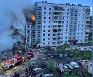 A missile strike on a residential building in Uman on April 28, 2023